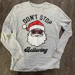 Kids MAD ENGINE Long Sleeve T Shirt Grey Santa Graphic Size L Holiday